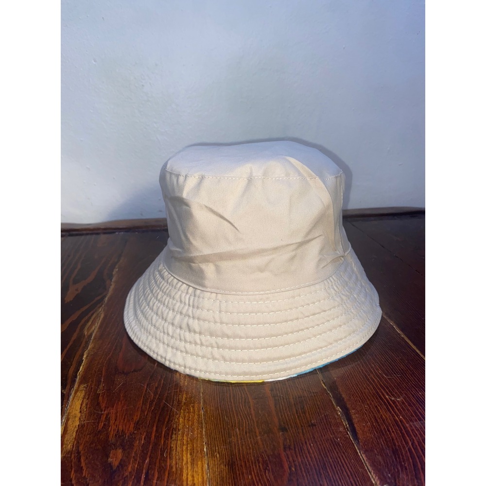 Reversible Bucket Hat Tropical Vacation Palm Tree Sun Print Beige Beach Sun Hat - Picture 2 of 4